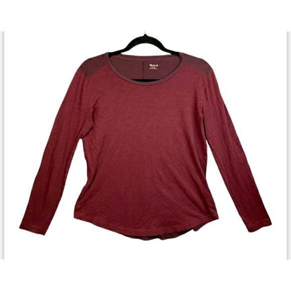 Madewell Womens T-Shirt Red Space Dye Long Sleeve Scoop Neck 100% Cotton Tee M